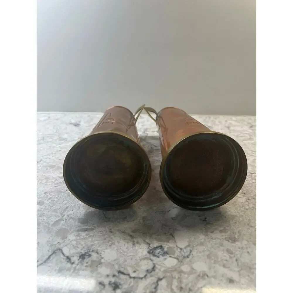 2 Gebrüder Bing Nuremberg Vases Circa 1900-10 Brass Copper Geometric JL